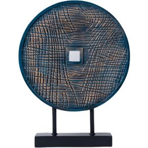 Unique Round Coin Sculpture Decorative Objects for Shelf Home Decor Accents, Modern Abstract Tabletop Decor Items for Living Room Fireplace Mantel, Above Cabinet (Blue)