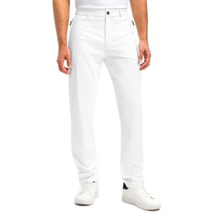 Golf Pants Men with Zipper Pockets 30"/ 32"/ 34" Slim Fit Stretch Lightweight Dress Work Pants for Men Casual Travel(White, W34 L34)