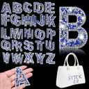 Yinder Glitter Resin Rhinestone Alphabet Letter Stickers Crystal Rhinestone Iron on Letter Self Adhesive A-Z Glitter Stickers for Art Clothing DIY Works(Blue, 52 Pieces)