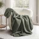 EVERGRACEHOME Chunky Chenille Knit Throw Blanket for Couch, Soft Luxurious Moss Stitch Blankets for Bed, Cozy Decorative Farmhouse Knitted Throws for Sofa, Dried Thyme Green, 50" x 60"