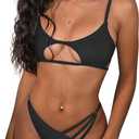 ZAFUL Women's Sexy Cutout Bikini Thong Bikini Set Tie Back Two Piece Swimsuit Bathing Suit (0-Black,S)