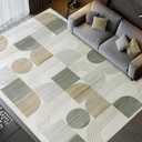 Large Machine Washable 8x10 Area Rug, Soft Modern Geometric Abstract Beige Rugs for Bedroom Living Room, Non-Shedding Faux Wool Indoor Throw Floor Carpet for Office Entryway Dining Room Decor