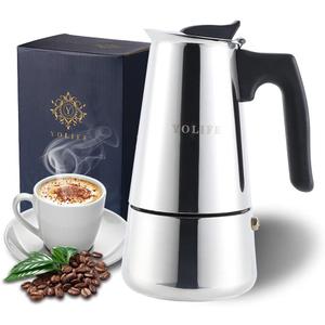 YOLIFE Mini Stovetop Espresso Maker, Induction Small Moka Pot for Italian Coffee, Cappuccino and Latte, Stainless Steel,4 Espresso Cup (1 Cup= 50ml) (200ml / 7oz)