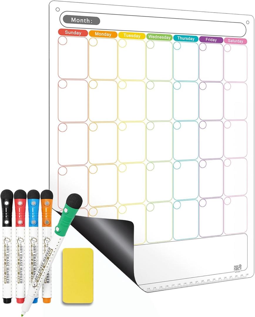Magnetic Dry Erase Calendar - Vertical Calendar for Refrigerator - Monthly Fridge Calendar Whiteboard with Extra-Thick Magnet Included Fine Point Marker & Eraser & Home Organizer