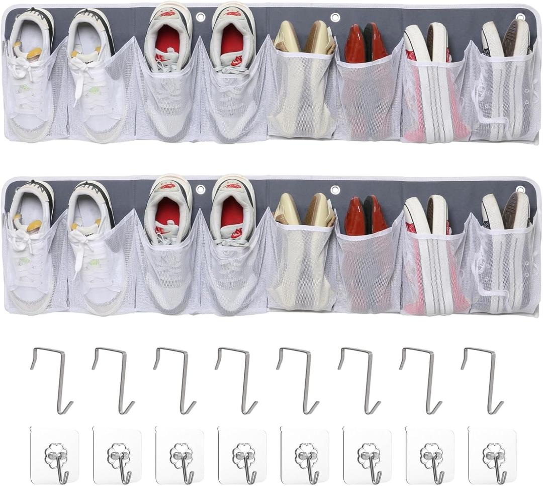 RV Shoe Storage for Bedside - 16 Extra Large Pocket Wall Mounted Entryway Shoes Rack, Bed Hanging Pocket Organizer, Bedside Caddy for Shoes and Tool Accessories,RV & Camper Essentials 2 Pack