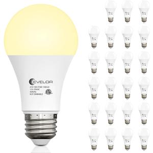 evelor 24-Packs A19 LED Light Bulbs,100 Watt Equivalent 2700K Soft White Bright Bulbs Efficient 13W,1500 Lumens E26 Base, Non-Dimmable, 15000-Hour Lifespan for Bedroom, Living Room, Office