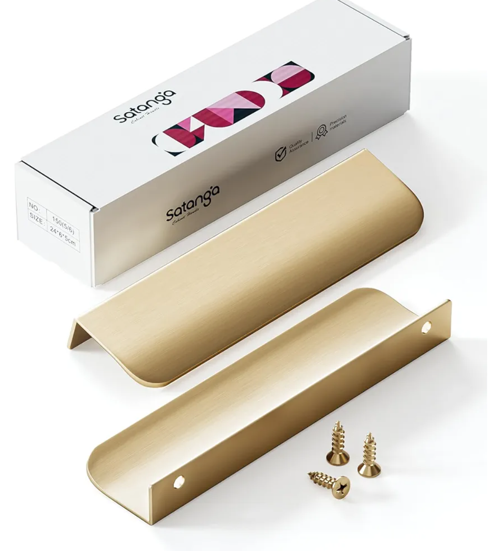 Satanga Edge Finger Tab Pulls for Cabinets Invisible Kitchen Concealed Aluminum Flat Hidden Drawer Pull Modern Pack of 5 Matte Brushed Gold 2-1/2 inch Easy Installation