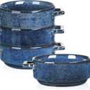 Vicrays Ceramic Soup Bowls with Handles, 24 Oz Porcelain Soup Crocks for French Onion Soup, Cereal, Beef Stew, Chill, Pasta, Pot Pies, Microwave and Oven Safe, Set of 4 (Blue)
