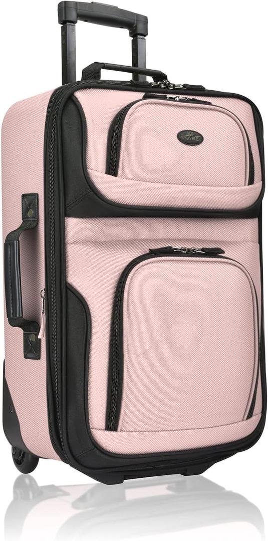 U.S. Traveler Rio Lightweight Softside Rolling Carry-on Suitcase, 2-Wheel Single, Pink, 21"
