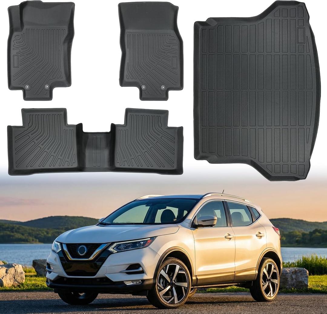 Car Floor Mats with Cargo Liner for Nissan Rogue 2014-2020 Gasoline,TPE All Weather Protection Full Set Custom Fit Waterproof Durable Wear-Resistant Accessories
