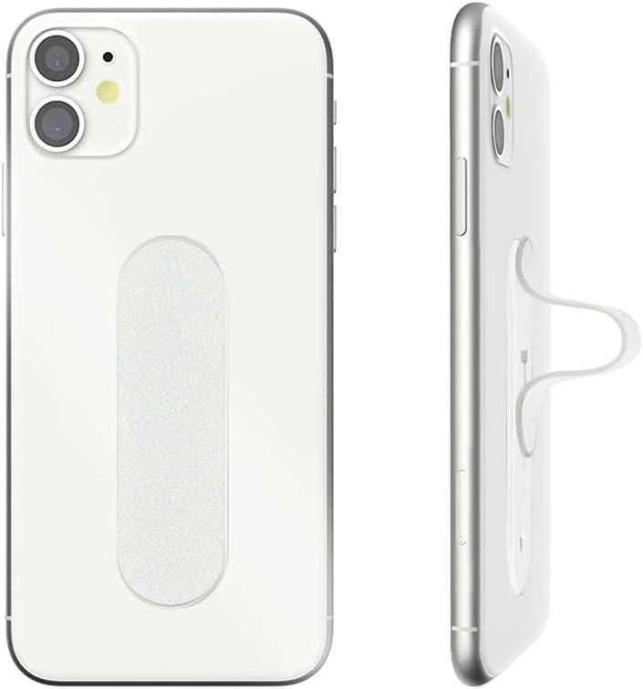 Momostick Flatstick, Cell Phone Finger Grip Strap Holder for Hand, Cell Phone Stand, New Slim Finger Loop Selfie Grip Compatible with Most Smartphones - Glitter White