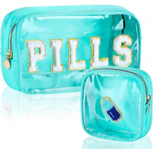 Hillban 2 Pcs Medicine Bag Gifts Chenille Letter Bag Preppy Clear Makeup Meds Nylon Pouch Set PVC Transparent Mini First Aid Christmas Gift for Travel, (Fresh)