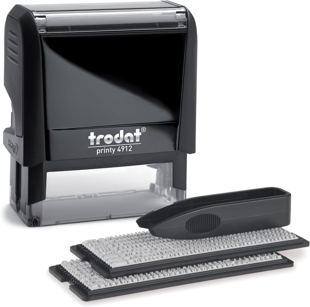 Trodat Printy 4912 Self Inking Do it Yourself (DIY) 4 line Personalized Custom Message or Address Stamp kit with Black Ink, Impression Size: 3/4 x 1-7/8 inch (Black)