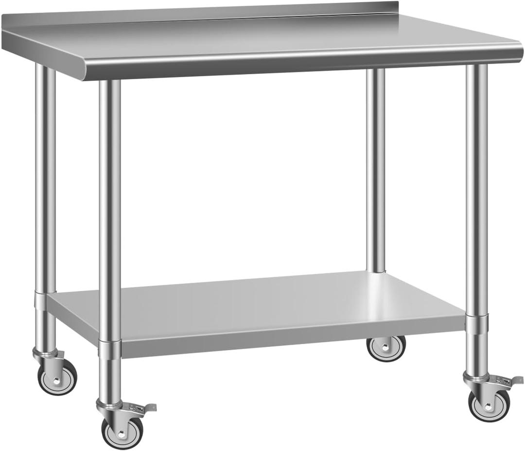 Stainless Steel Commercial Workbench - 30 x 36 Inch Metal Table Cart with Caster Wheel - NSF Certified - Heavy Duty for Restaurant, Kitchen, Garage