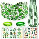 St. Patrick's Day Party Accessories Kit for Adults - 13 Pcs Irish Celebration Set with Shamrock Beer Headband, 5 Necklaces, 2 Wristbands & Stickers for Irish Themed Party Supplies (Green, M)