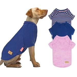 KYEESE 3Pack Dog Sweater, Soft Pet Sweatshirt Pullover Stretchy Dog Sweater for Medium Large Dogs Girl Boy, Lightweight Fleece Pet Shirt Clothes with Sleeves, 2XL (2XL (50-75lbs), 06# 3Pack(Pink+Blue+Stripe))