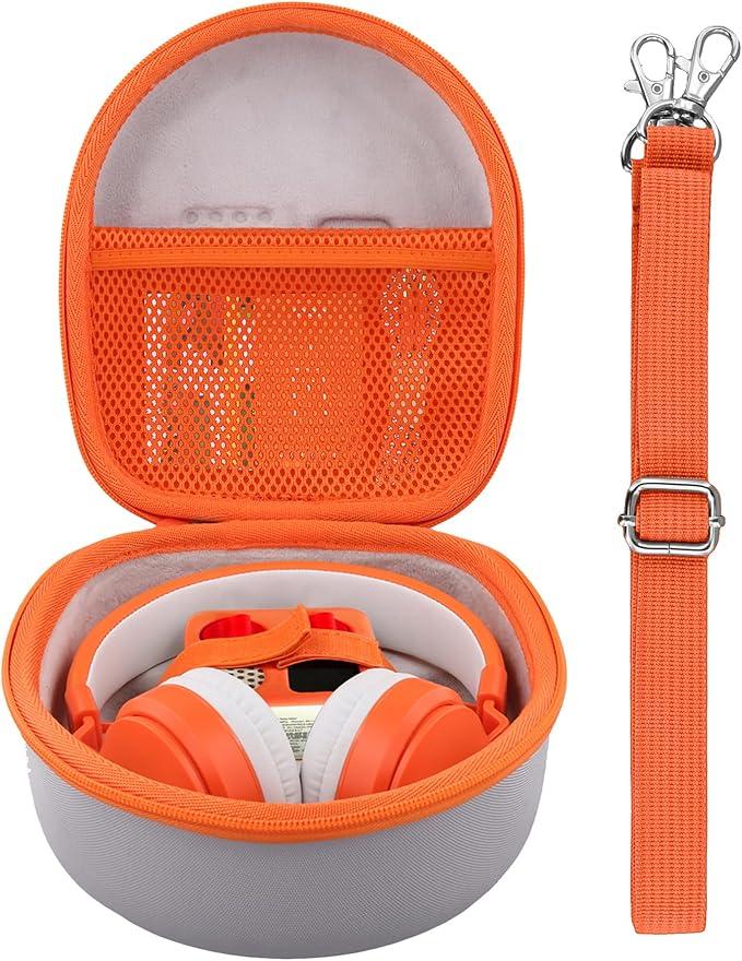 Storage Case Compatible with YOTO Mini (2024 Edition) Kids Screen-Free Bluetooth Audio Player+ Wired Headphones Bundle(Gray Case,Orange Zipper)