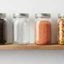 Jumterlee Wide Mouth Mason Jars 32 oz 12Pcs, Canning Jars with Airtight Lids and White Plastic Mason Jar Lids with Silicone Rings for Overnight Oats, Food Storage, Dry Food, Snacks, Candies and More