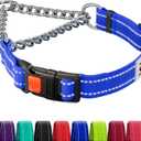 CollarDirect Martingale Dog Collar with Stainless Steel Chain and Quick Release Buckle - Reflective Collar for Large, Medium, Small Dogs - Blue, Medium (Neck Size 14"-17")
