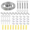 304 Stainless Steel Wire Rope Cable, Stainless Steel Cable Rope, with Screws 1/13 inch, Suitable for Deck Railing, Outdoor Suspension, Cool Clothes, Garden Fence Accessories (98 feet 56 Pieces)