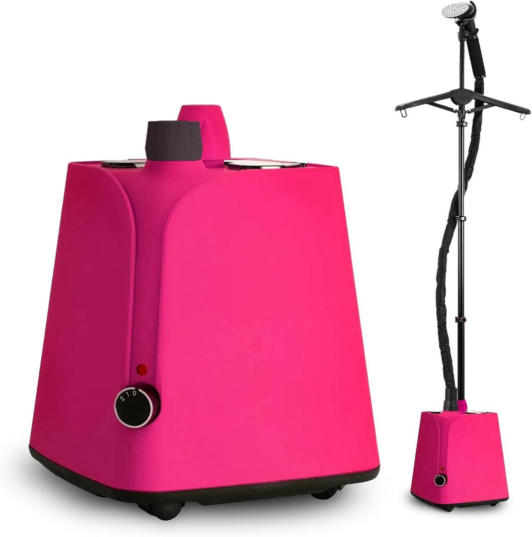 Colorful Standing Garment Steamer for Clothes, 2000W Professional Hanging Clothing Steamer with Stand, Commercial Cloth Fabric Steamers with 1.8L Water Tank for 45min Steaming, Cherry