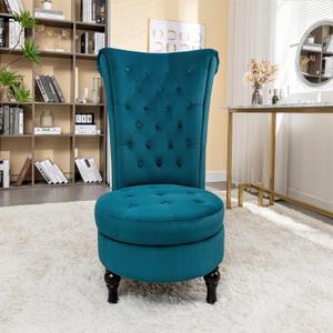 Container Furniture Royal High-Back Velvet Accent Chair for Vanity with Storage and Luxurious Upholstery, Retro Design and Versatile Usage for Livingroom, Bedroom, Lounge and Office, Greenish Blue