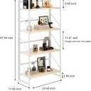 JSB No Assembly Folding Bookshelf, 4 Tier Industrial Metal Book Shelf for Storage, Vintage Wood Foldable Bookcase for Living Room, Bedroom, Office Organization Shelves, Flat Tube 4-Tier