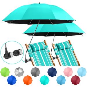 2 PACK Beach Umbrella with Clamp, 360 Adjustable Umbrellas for Chair, UPF50+ Umbrella for Beach Chair, Patio Chair, Wheelchair, Camping Chair, Golf Carts (Chair Not Included)