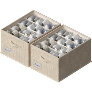 FHSQX 2 Pack Shoe Organizer for Closet,Fits up to 24 Pairs,Fabric Shoe Storage Bins,Large Shoe Box Storage Containers with Bottom Support for Shoes (Beige, (16.5 * 12.6 * 9.5) x1)