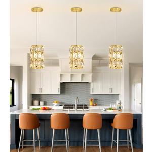 3 Pack Modern Crystal Pendant Lights for Kitchen Island LED Dimmable Glam Pendant Lighting Chandelier for Dining Room Hallway Corner Lamp Black