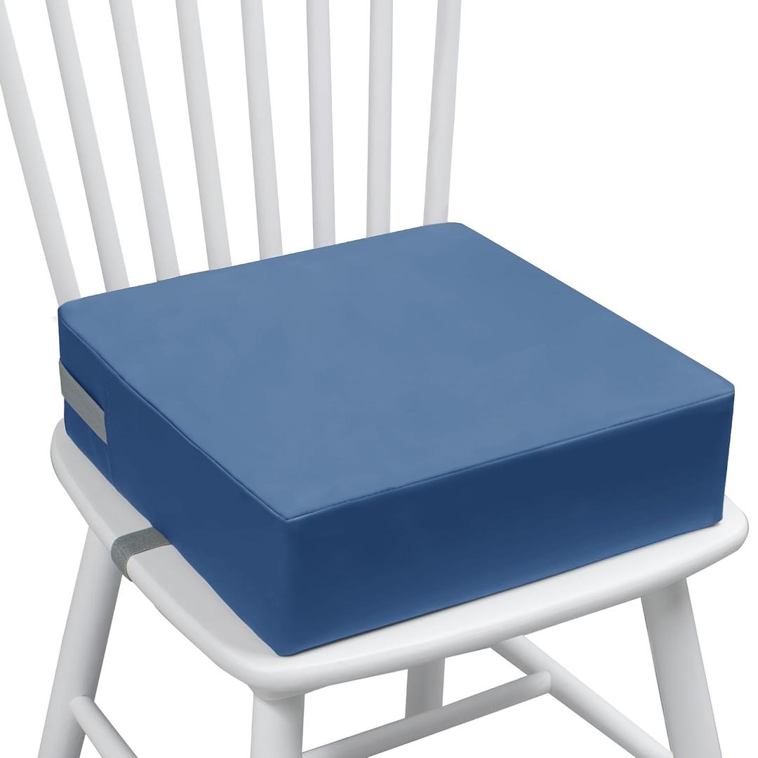 Eiury Toddler Booster Seat Dining Table Kitchen Chair, Waterproof Anti-Scratch PU Cushion, Non-Slip Bottom, Adjustable Buckle Straps, Easy Clean Portable Seat Cushion (Blue)
