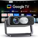 Smart Projector [Built in Google TV and 4K Support] with WiFi and Bluetooth, 2500ANSI, Auto Lens Cap, Portable Outdoor Movie Projector with Built-in Apps Auto Focus for Ceiling/Home Theater/Bedroom