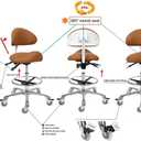 Saddle Stool Chair with Backrest and Footrest- Ergonomic Rolling Saddle Stools Hydraulic Swivel Adjustable Stool Esthetician Chair for Massage Beauty Salon Tattoo Dentist Clinic Home Office (Camel)