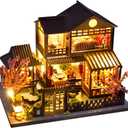 CUTEBEE Dollhouse Miniature with Furniture, DIY Wooden Dollhouse Kit Plus Dust Proof, Creative Room Idea (Japanese Garden House)