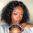 XIROM UN Glueless Wigs Human Hair Pre Plucked Pre Cut Wear and Go Glueless Wig for Beginners Bob Wig Human Hair 180% Density Deep Wave Curly Lace Front Wig 14 Inches Natural Black