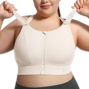 Adjustable High Impact Sports Bras for Women Zip Front Plus Size Full Coverage Workout Running Removable Pads,XXX-Large 