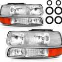 Headlight Assembly Fit For 1999 2000 2001 2002 Chevy Silverado 99 00 01 02 Silverado Headlights 1500 2500 1500HD 2500HD 3500HD/00-06 Chevy Tahoe Suburban 1500 2500
