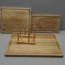 3 Packs Bamboo Cutting Board Set with Non Slip Feet Holder and Over Sink Nice Solid Thick Wood Juice Groove Chopping Board Extra Large Big Small Best Hardwood Kitchen Organic Vegetable Meat BBQ Kit (Brown)