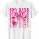 100 Days of School Girls Coquette Bow 100th Day of School T-Shirt White  (Size 130)