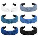 Knotted Headband for Women Non-slip Head Bands Top Knot Headbands Solid Colors Blue Headbands Fashion Hair Accessories for Women Girls, 6pc