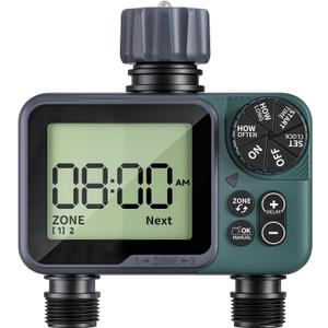 Sprinkler Timer 2 Zone, Programmable Water Timer for Garden Hose with Rain Delay, Manual and Automatic Irrigation Controller System, Waterproof Water Hose Timers for Yard, Lawn, Pool