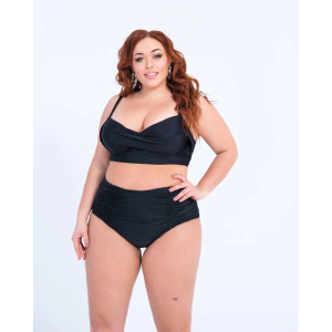 Womens Plus Size Bikini High Waisted Swimsuits Two Piece Bathing Suits Tummy Control Swimwear
 Black 20W