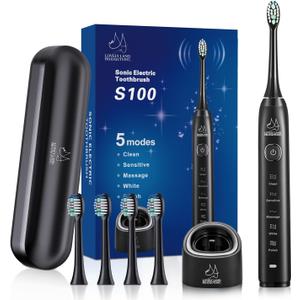 Adult Sonic Electric Toothbrush, USB Rechargeable Sonic Toothbrush, with 12 Brush Heads, 5 Modes, Equipped with Cleaning Brush, Brushing and Washing Two in one