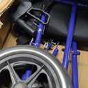 Drive Medical Lightweight Expedition Folding Transport Wheelchair with Hand Brakes - Portable Support - Large Rear Wheels - Compact Folding - Comfortable Design - Blue