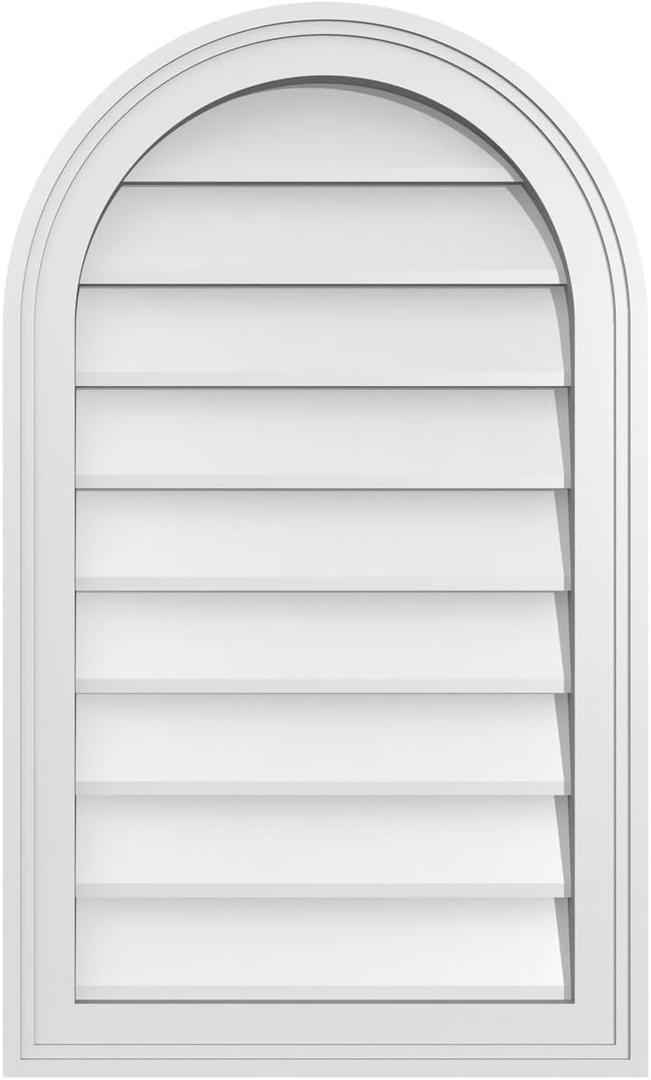 Ekena Millwork GVPRT18X3002SN Round Top Surface Mount PVC Gable Vent, 18"W x 30"H, Factory Primed White