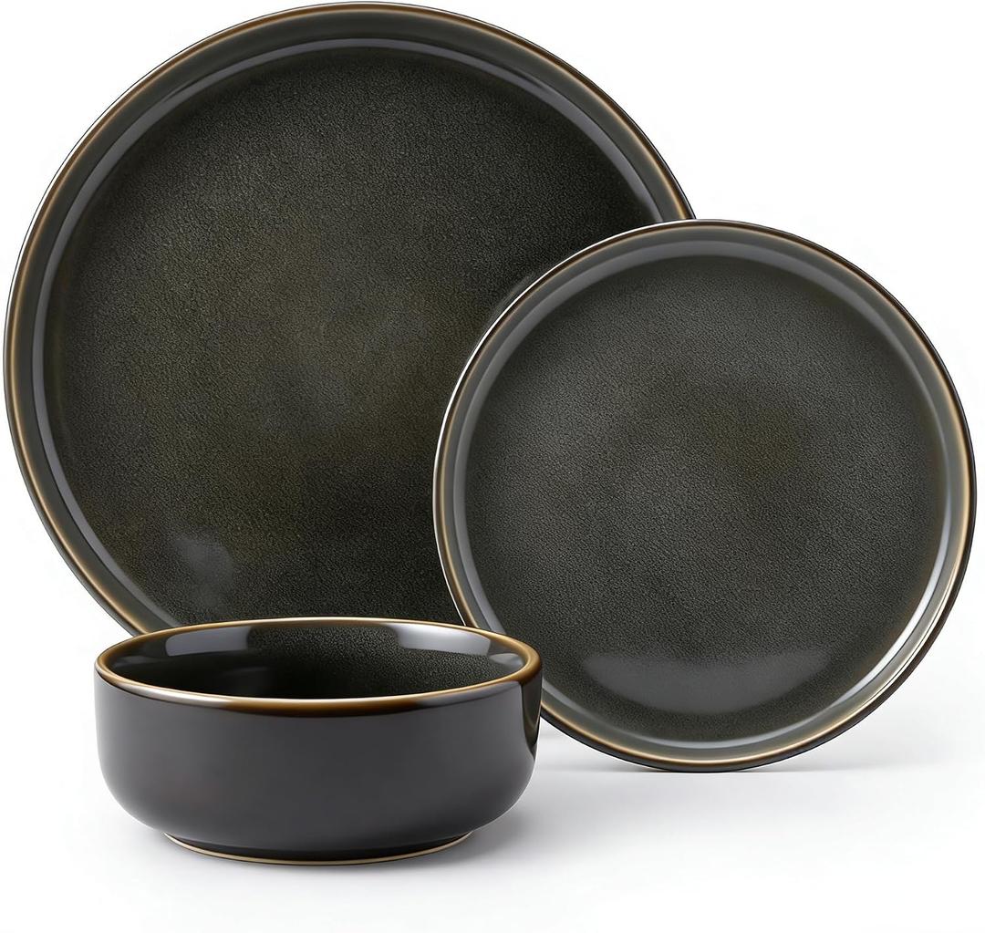 Plates and Bowls Sets,12 Pieces Round Porcelain Dinnerware Sets,Dishes, Plates, Dishware Sets,Chip Resistant Ceramic Dish Set Dining Dinner Ware Service for 4