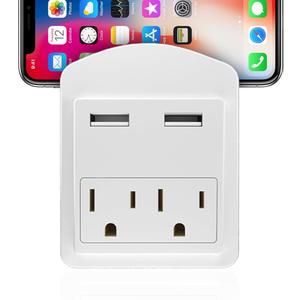 PHOTIVEN Compact Multi Outlet Wall Plug, 2 AC Outlets & 2 Fast USB Charging Ports