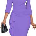 Dresses for Women 3/4 Sleeve Bodycon Ruffle Vintage Wear to Work Pencil Midi Dress (XX-Large, Lavender)