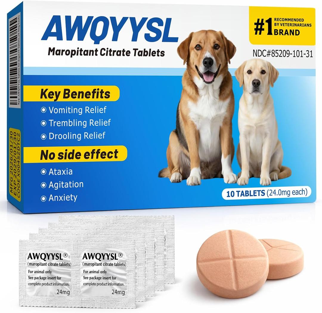 Tablets (Maropitant Citrate) Anti-Motion Sickness and Nausea Relief for Dogs, Relief for Disorientation/Dizziness,24mg, 10Tablets. Exp 30/01/2029