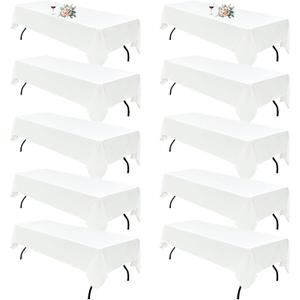 10Pack White Table Cloths for 8 Foot Rectangle Tables 60 x 126 Inch, 8FT White Tablecloth Rectangle Bulk Linen Polyester Fabric Washable Cloth Cover for Wedding Reception Banquet Birthday Party